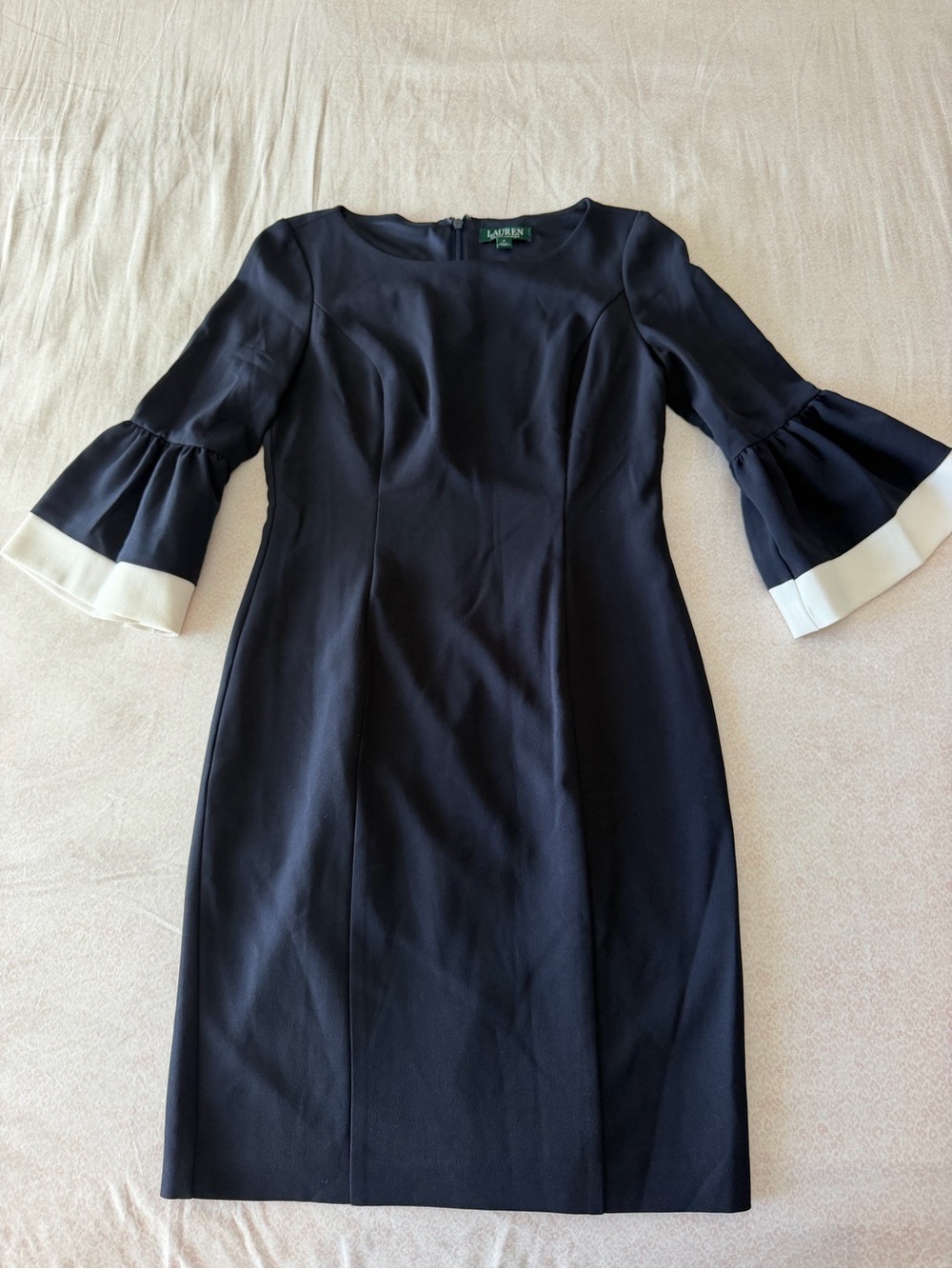 Ralph Lauren Navy Sheath Dress with White Bell Cuffs